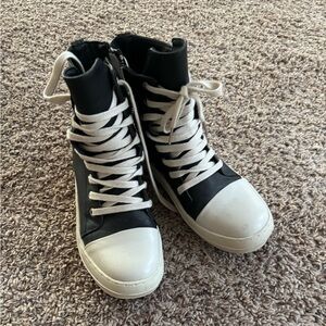Rick Owens Black and White High-Top Sneakers